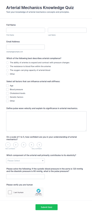 Arterial Mechanics Knowledge Quiz Form Template