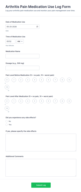 Arthritis Pain Medication Use Log Form Template