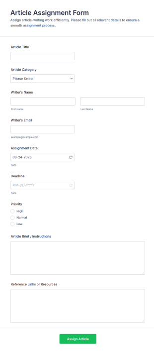 Article Assignment Form Template
