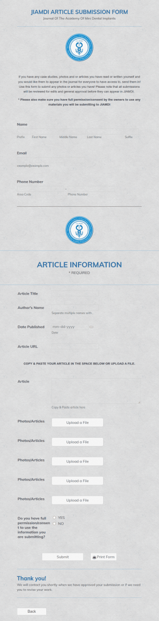 Article Submission Form Template