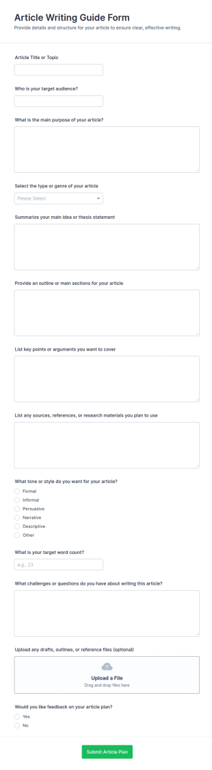 Article Writing Guide Form Template