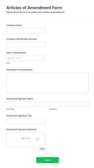 Articles Of Amendment Form Template