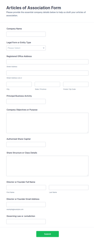 Articles Of Association Form Template