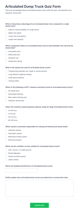 Articulated Dump Truck Quiz Form Template