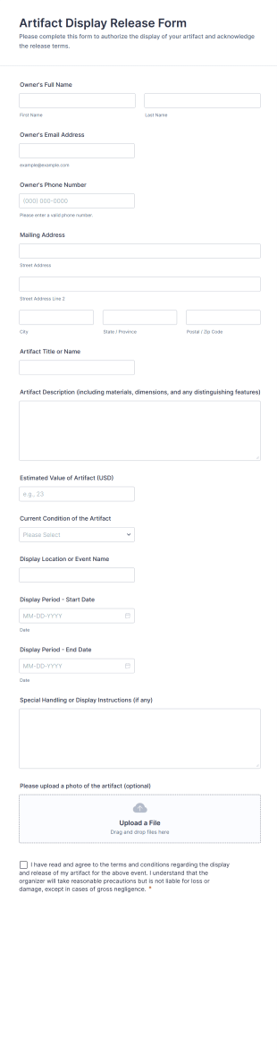 Artifact Display Release Form Template