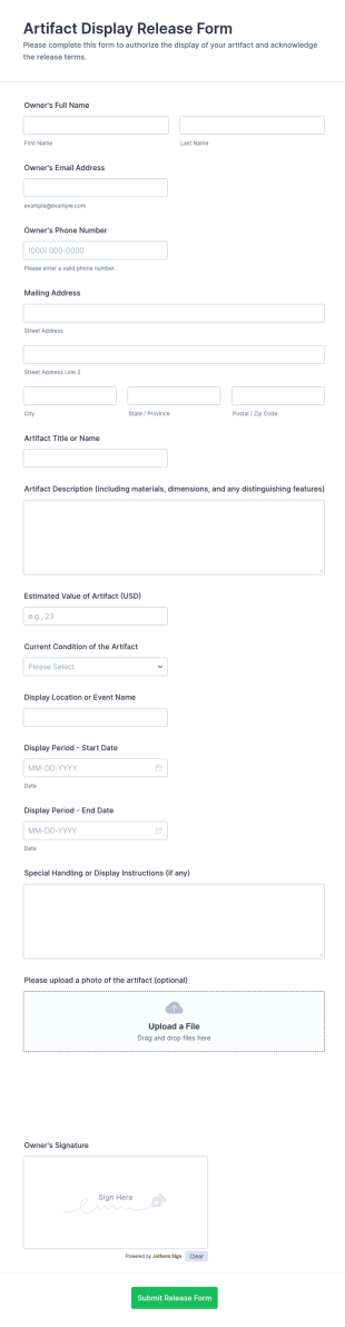 Artifact Display Release Form Template