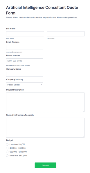 Artificial Intelligence Consultant Quote Form Template