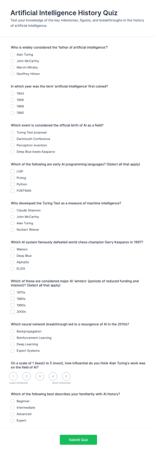 Artificial Intelligence History Quiz Form Template