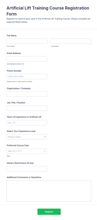 Artificial Lift Training Course Registration Form Template