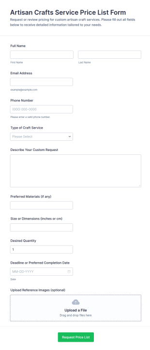 Artisan Crafts Service Price List Form Template