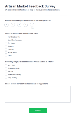 Artisan Market Feedback Survey Form Template