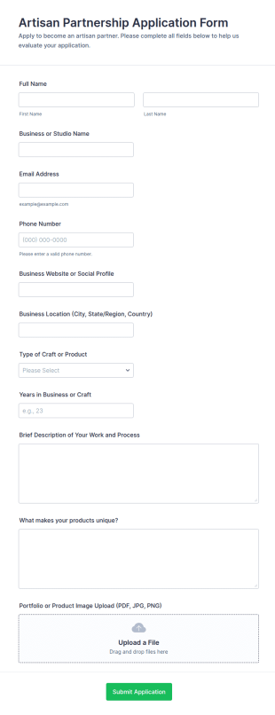 Artisan Partnership Application Form Template