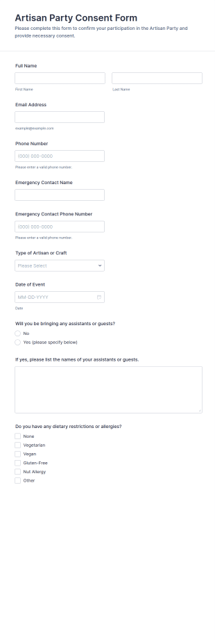 Artisan Party Consent Form Template