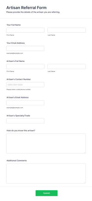 Artisan Referral Form Template