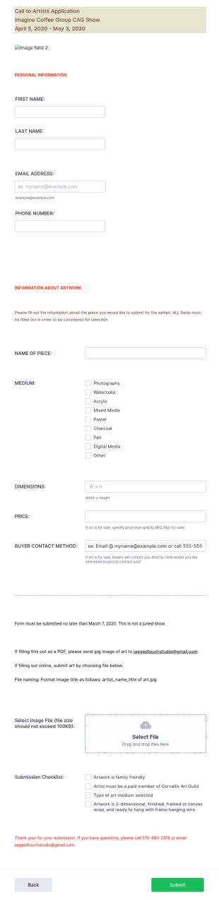 Artist Application Form For Group Member Show