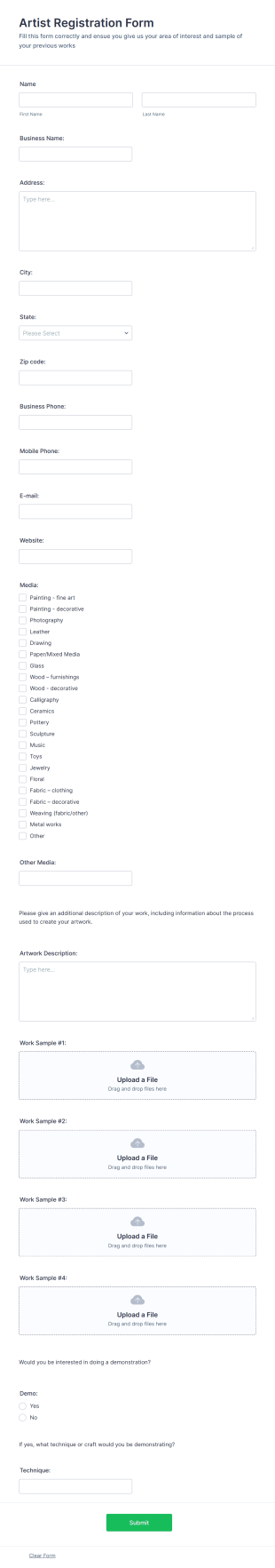 Artist Application Form Template