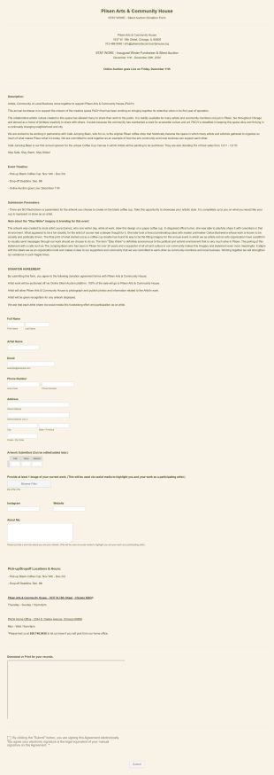 Artist Auction Participation Form Template
