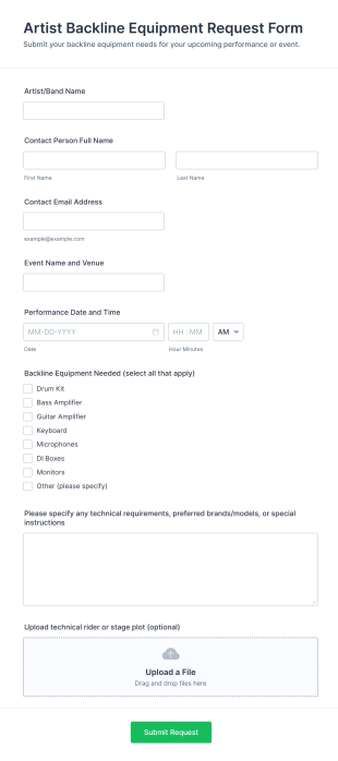 Artist Backline Equipment Request Form Template