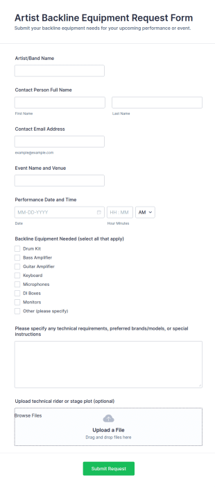 Artist Backline Equipment Request Form Template