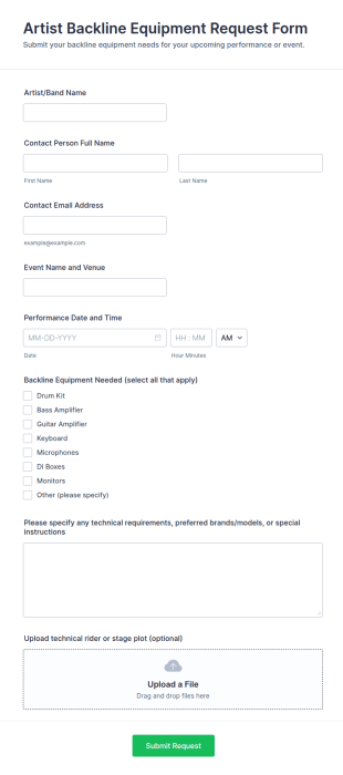 Artist Backline Equipment Request Form Template