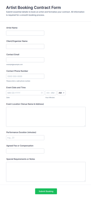 Artist Booking Contract Form Template