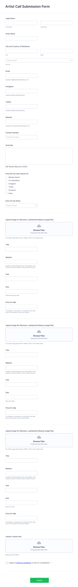 Artist Call Submission Form Template