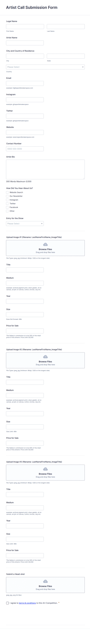 Artist Call Submission Form Template