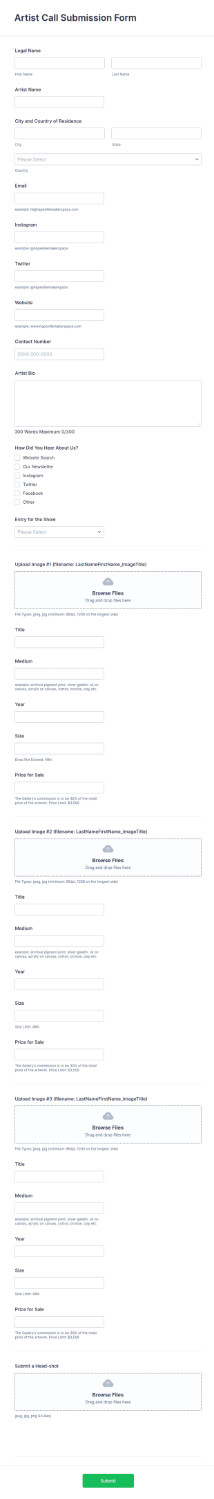 Artist Call Submission Form Template