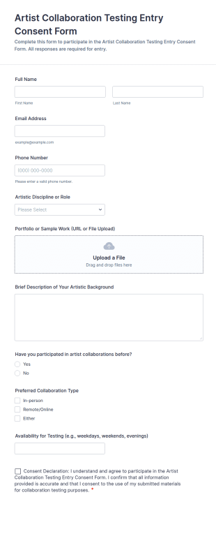 Artist Collaboration Testing Entry Consent Form Template