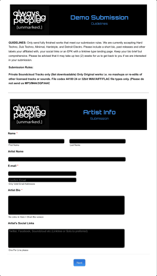 Artist Demo Submission Form Template