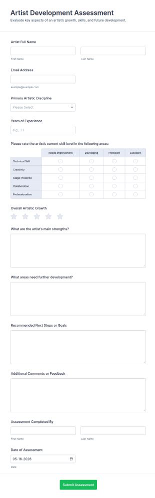Artist Development Assessment Form Template