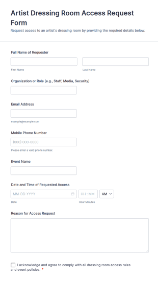 Artist Dressing Room Access Request Form Template