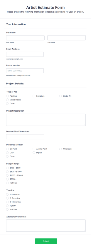 Artist Estimate Form Template