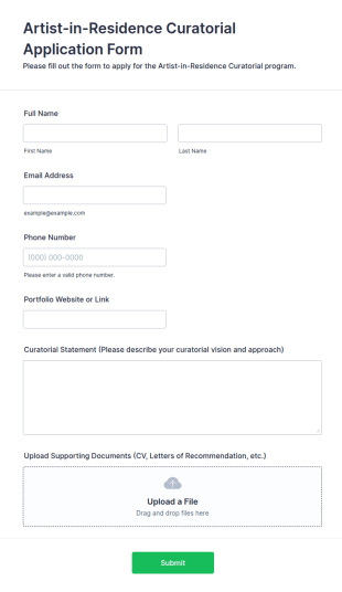 Artist In Residence Curatorial Application Form Template