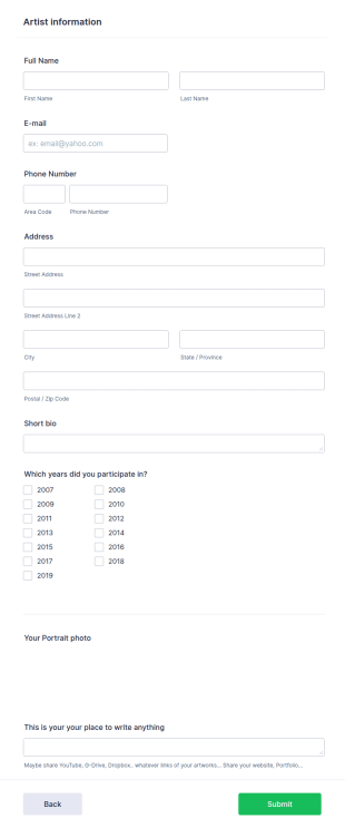 Artist Information Form Template