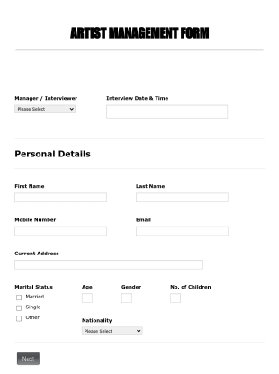 Artist Management Form Template