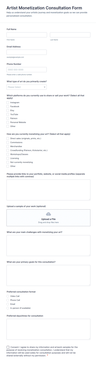 Artist Monetization Consultation Form Template