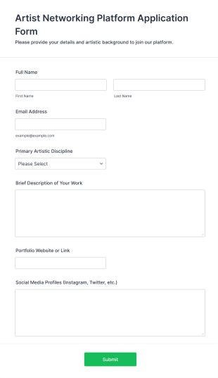 Artist Networking Platform Application Form Template