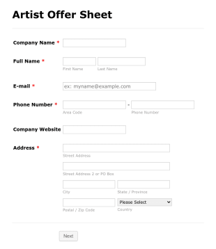 Artist Offer Sheet Form Template