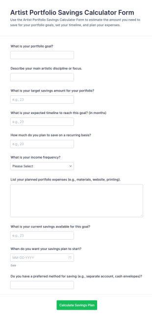 Artist Portfolio Savings Calculator Form Template