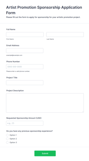 Artist Promotion Sponsorship Application Form Template