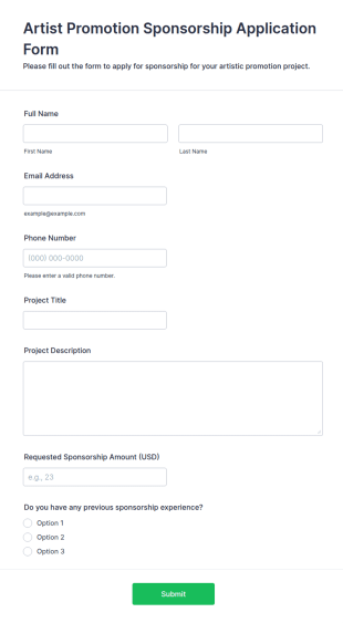 Artist Promotion Sponsorship Application Form Template