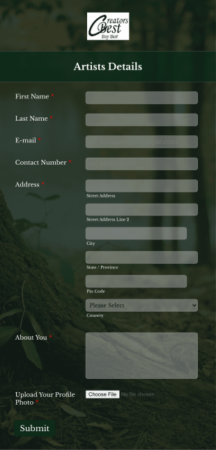 Artist Registration Form With File Upload Form Template