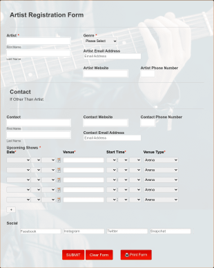 Artist Registration Form Template