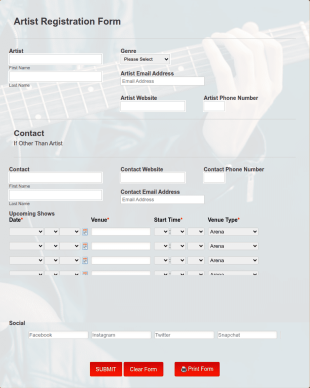 Artist Registration Form Template