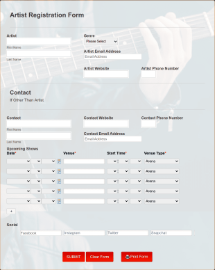 Artist Registration Form Template