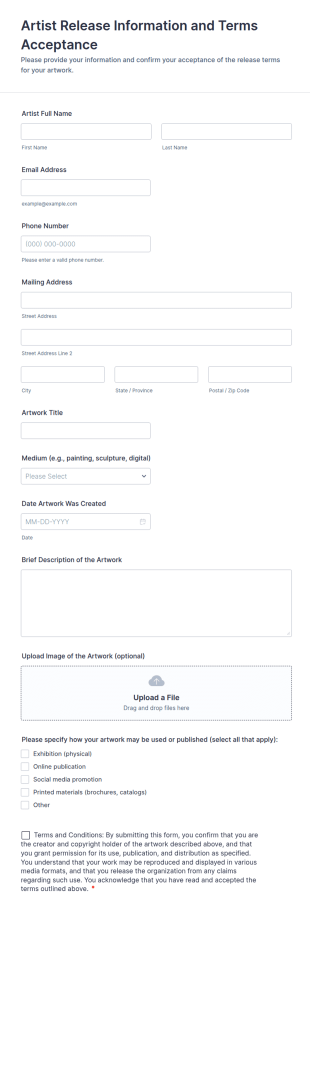 Artist Release Information And Terms Acceptance Form Template