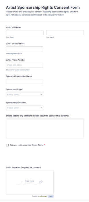 Artist Sponsorship Rights Consent Form Template