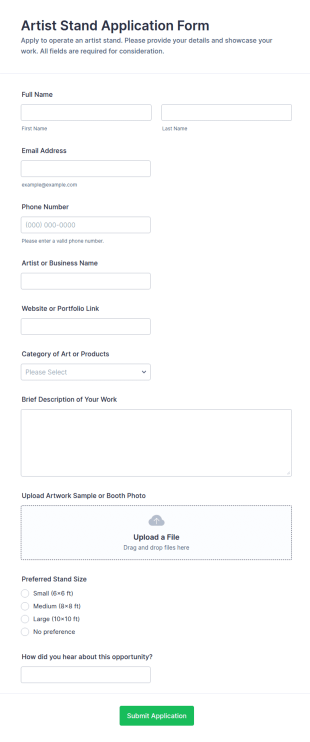Artist Stand Application Form Template