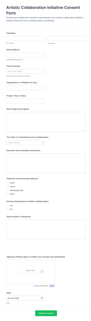 Artistic Collaboration Initiative Consent Form Template